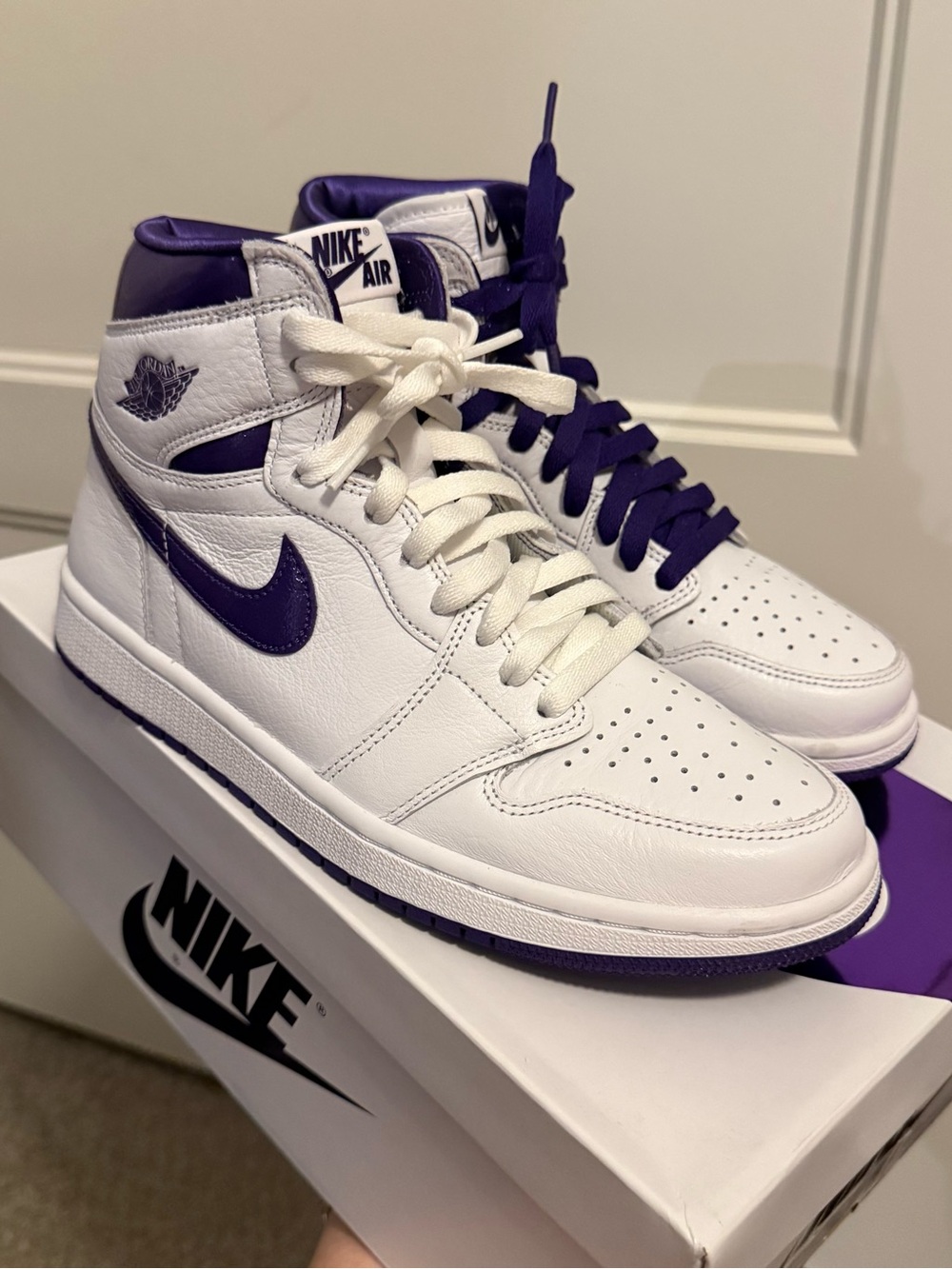 Jordan Women's High-Top Sneakers in White and Purple